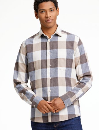Lindbergh Checked Twill Shirt L/S - Beige - S
