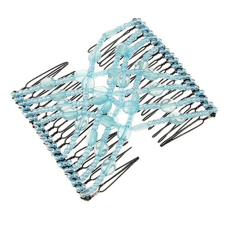 Strækbar Dobbelt Hårkam Clip Sløjfe Perler Dobbelt Clip Hårtilbehør Blå