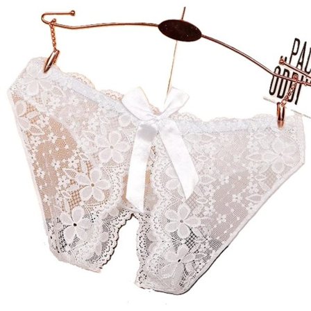 Erotisk stringtrosa med öppen gren & rosett Sexiga trosor/kalsonger I Sexig stringtrosa I Erotiska underkläder I One Size I Vit