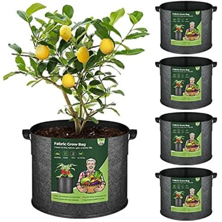 10 liters växtpåsar med handtag 5-pack, tygkrukor Grow B