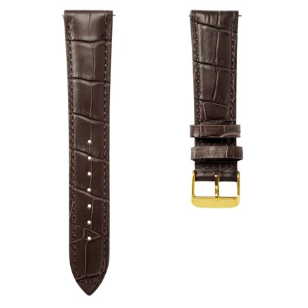 20 mm Crocodile-Embossed Dark-Brown Leather Watch Strap with Gold-Tone Buckle – Quick Release for Men - Watch straps