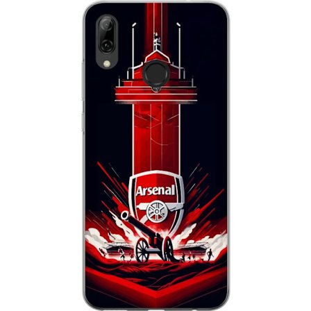 Yhteensopiva Puhelinkuori Huawei P smart 2019 Arsenal-embleemi, jossa tykki ja stadionmotiivi voimakkaassa punaisessa ja valkoisessa urheilusuunnittel