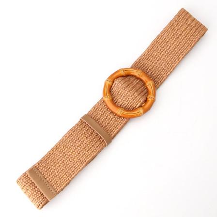 Dambälten Faux Halmvävd elastisk midjeband Personlighet Stort plastspänne All-Match Klänning Elastisk midjetätning Camel bamboo buckle