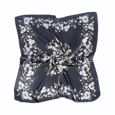 Moderne sort blomsterprint 100% silke firkantet tørklæde til kvinder,
