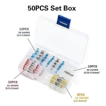 50 kpl lämpö kutistuva liitin liitin vedenpitävä juotettu suljettu sähköliitin johdin kaapeli holkki liitin sarja