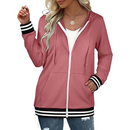 Kvinnor Långärmade Randig Hooded Overcoats Color Block Ytterkläder