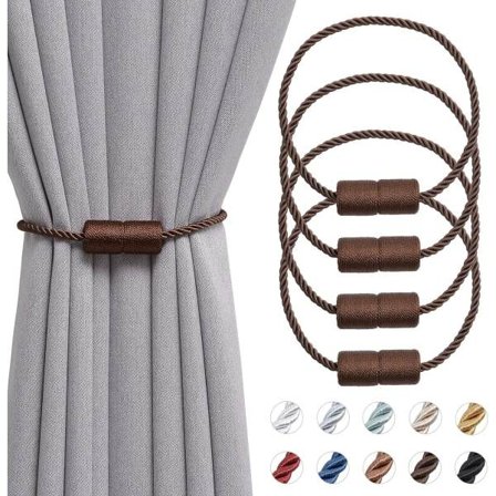 IC 4-pakks magnetiske gardinbindinger Håndlaget sidelep 16" Komfortabel og dekorativ gardinbindning for hjem og kontorvinduer (Mørk kaffe)