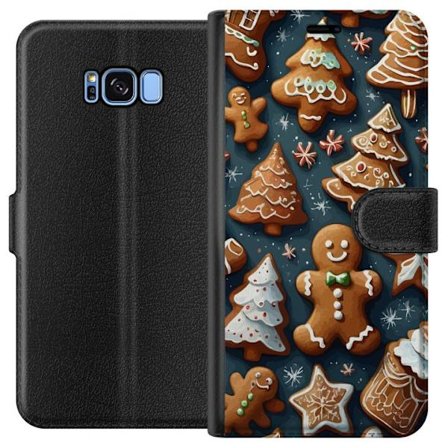 Samsung Galaxy S8 Plånboksfodral Pepparkakor formade som granar, gubbar och stjärnor dekorerade med glasyr i ett mysigt vintermönster som för tank