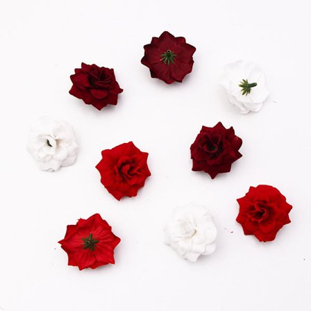 4,8 cm veloursimulering de tête de fleur fleur fausse tillverkning diy, arrangemang de vacances, dekoration de vacances (blanc + rouge)