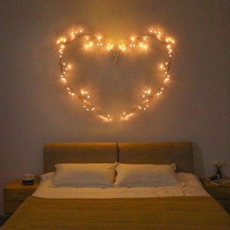 /EA/Lyslenke med bjørkekvister 1,8 m 48 varme lys, lyslenke bjørk