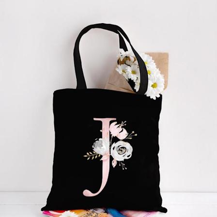 Canvas Tote Bag med Blomsterbogstaver Mønster Shopping Rejse Kvinder Øko Genanvendelig Skulder Shopper Tasker Matches the image