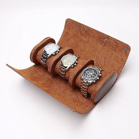 3 Fack Watch Box Retro PU Läder Klockrulle Resväska Elastisk Klockorganisatör Hållare Smycken Förvaringslåda För Klocktillbehör Brun