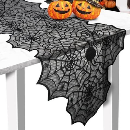 Halloween Bordsduk - Svart Spindelnätsdesign - 33x183 cm - Festdekoration