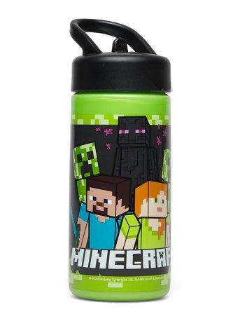 Minecraft Minecraft, Vandflaske Med Sugerør - Multi/patterned - 410 ml