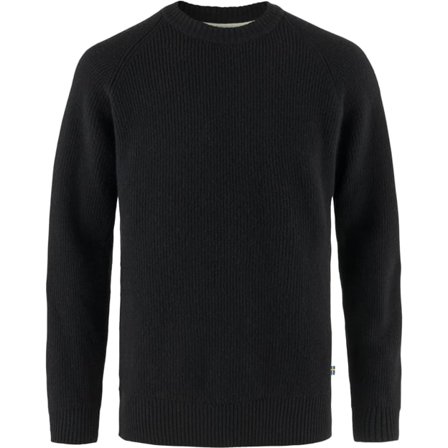 Fjällräven Men's Övik Rib Sweater in Black | Size: Small, Wool/Leather