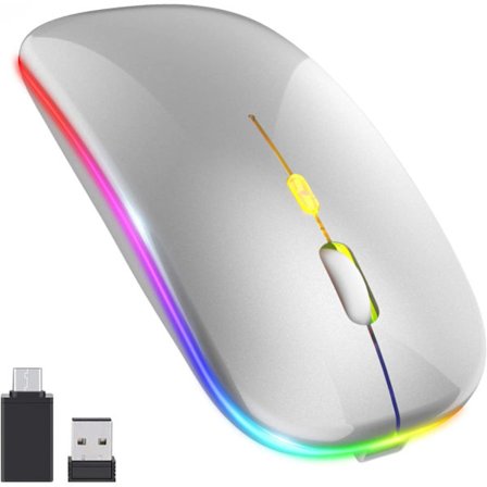 Uppdatering PC-mus trådlös, LED återuppladdningsbar tyst trådlös mus bärbar dator mus, 2,4 G USB-möss med USB-mottagare typ C-kompatibilitet med