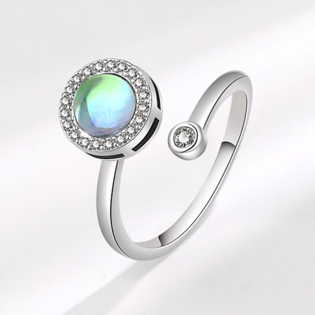 925 Sterling Silver Fidget Ringar för Kvinnor - Justerbara Ångest Spinner Ringar Med Månsten Opal