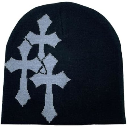 Strikket Beanie-lue med korsgrafikk for menn og kvinner, Jacquard-lue, Punk, Ensfarget, Utendørssport, Trendy Beanie