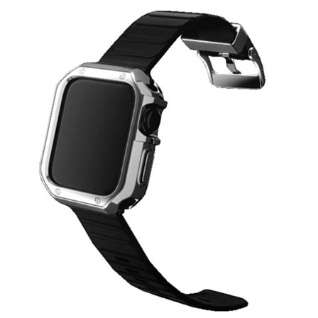 Apple Watch 42/44/45/49mm Svart Armband + TPU Skal Bumper Silver