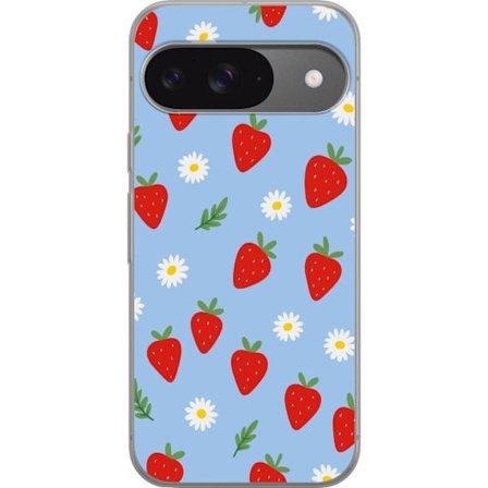 Kompatibelt Mobilskal till Google Google Pixel 9 Pro Jordgubbar jordgubbar tryck sommar bär blommor prästkragar svensk midsommar retro design kök