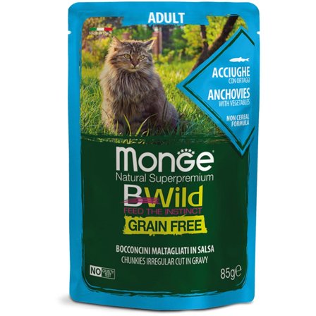 Monge B Wild Grain Free Acciughe Con Ortaggi Cibo Umido Per Gatti