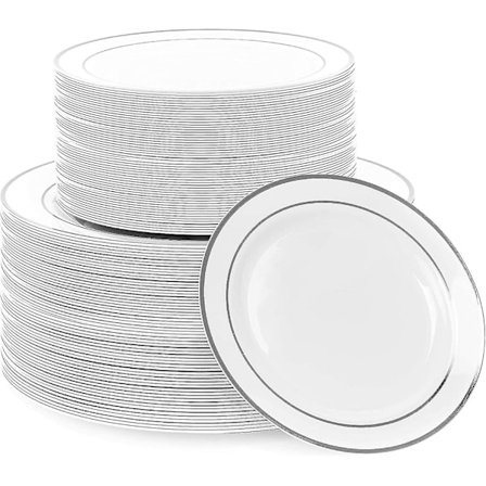 Polaoyi Särkymätön Monikäyttöinen Hopealla Reunoitettu Muoviset Illallinen & Jälkiruoka Juhla-astiat