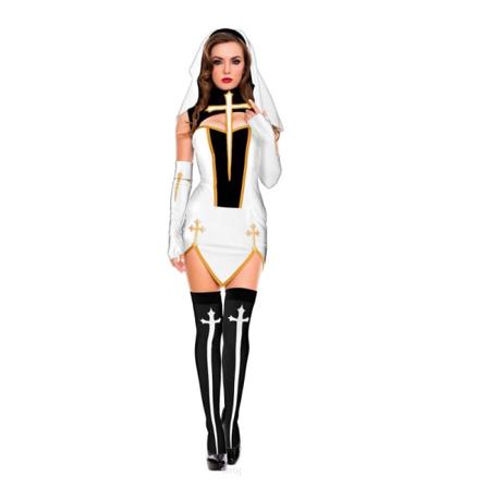 Påske Sexy nonnekostyme Voksne kvinner Halloween Party Cosplay white