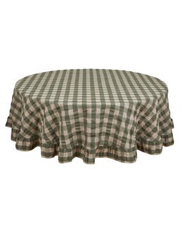 Rund bordsduk Lisa rutig bäckebölja med volang ø150 cm Mörkgrön - Kök - Fondaco