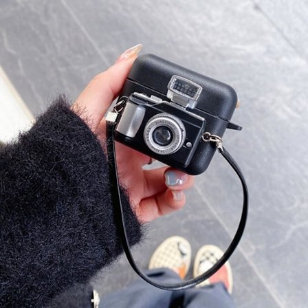 (Svart Kamera, AirPods 3) Trådlöst Hörlursfodral - Tjockt Mjukt Portabelt Nyckelring Fingerring Skyddande Silikonskal Kompatibelt med Apple AirPod