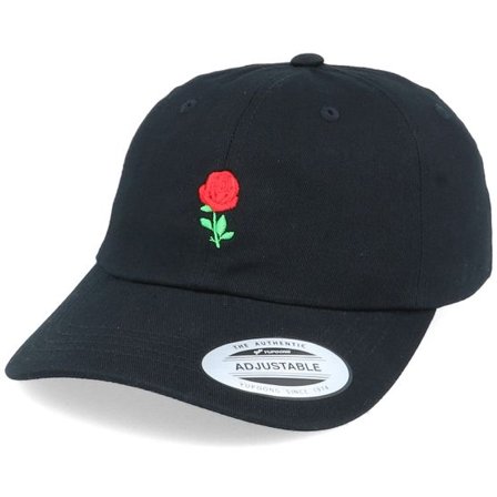 Iconic - Svart unconstructed Keps - Tiny Red Rose Black Dad Cap @ Hatstore