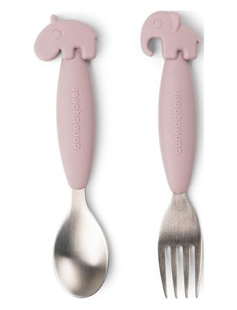 Easy-Grip Spoon And Fork Set Deer Friends Powder Home Meal Time Cutlery Lyserød D By Deer