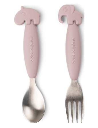Done by Deer Easy-Grip Spoon And Fork Set Deer Friends Powder - Pink - H:14.4CM