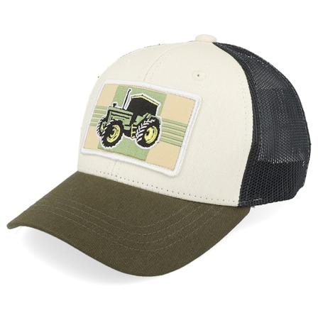 Kiddo Cap - Kids Old Tractor Big Patch Ivory/Black/Dark Mesh Trucker Trucker Green Cap - @ Hatstore