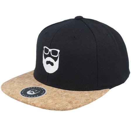 Bearded Man - Černá snapback Kšiltovka - Logo Black/Cork Snapback @ Hatstore