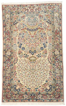 Hand Knotted Kerman Fine Rug 90X146 Wool Beige/Brown Small