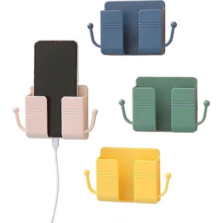 【PP】4-pack Väggmonterad Mobiltelefonhållare med Krok, Fjärrkontrollorganisatör Tillverkad av ABS-material