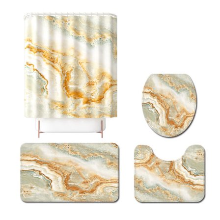 Toalettgolvmatta med stenstruktur, duschdraperi, fyra delar toalettset, halkfri badrumsmatta, SW10