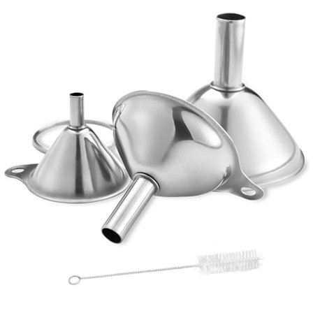 3 Delars Trattar - Kökstratt - Rostfri Tratt, Liten Tratt, med Handtag och Rengöringsborste, Stapelbar