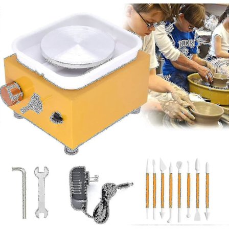 Anahata Mini Keramikhjul, Elektriskt Keramikmaskin 2000rpm Keramikhjulsmaskin Snurrplatta DIY Lera Verktyg Med Avtagbar ABS-Bäcken, 10cm Keramikplatta