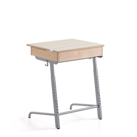 School desk AXIOM, high pressure laminate, silver/birch