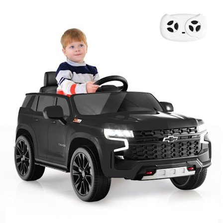 COSTWAY Chevrolet Elbil 12V/7 Ah til børn, 2,4G Fjernbetjening, 2 Motor, LED, Horn, MP3, 3-6 År, 25 kg, Sort