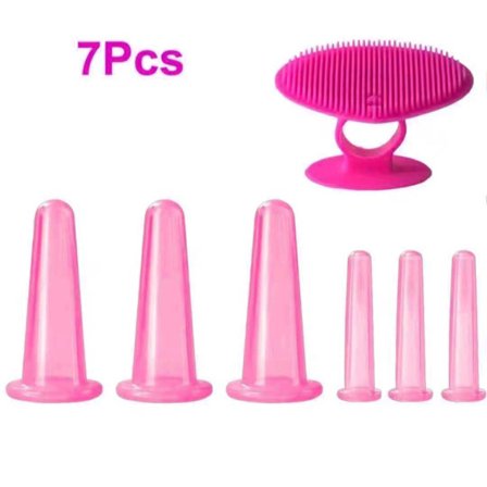 Silikonkoppsett for ansikts- og øyemassasje, inkluderer silikonkopper og en eksfolierende børste, egnet for ansikts- og nakkehud