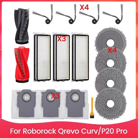 Reservedele til Qrevo Curv/P20 Pro robotstøvsuger tilbehørssæt hovedsidebørste HEPA-filter mopper