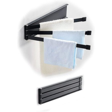 3 Svingbare armer Håndkleholder Veggbrakett Håndklestativ Klut Klut Vaskeserviett Organizer Henger Svingbar håndklestang (svart)