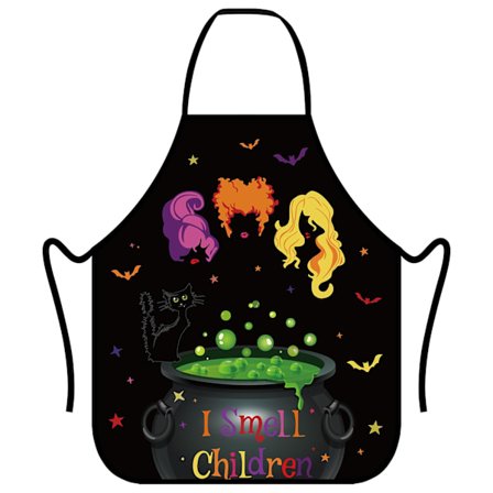 Halloween Forklæde til Kvinder & Mænd, Sjovt "Jeg Lugter Børn" Hekse Design med Kedel, Flagermus & Kat, Justerbar Taljestrop, Ideel til