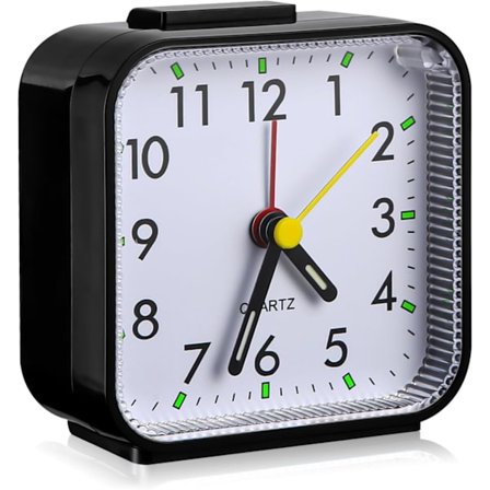 Analogt lydløst vækkeur uden tikken, snooze-funktion og natlysfunktion, bedste rejsevækkeur, bærbart vækkeur