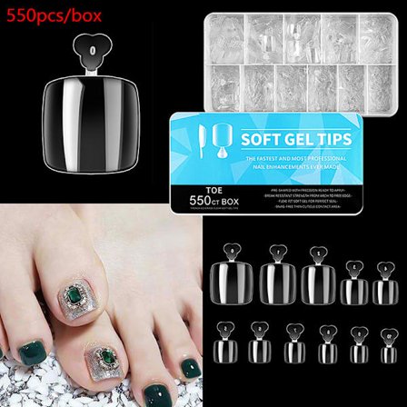 550 kpl Full Cover Tips Toenail Clear Press toe Foot Nail