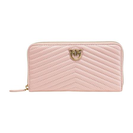 Pinko Kleine zip-around portefeuille in nappaleer chevron , Beige , Dames , Maat: ONE Size Portefeuilles