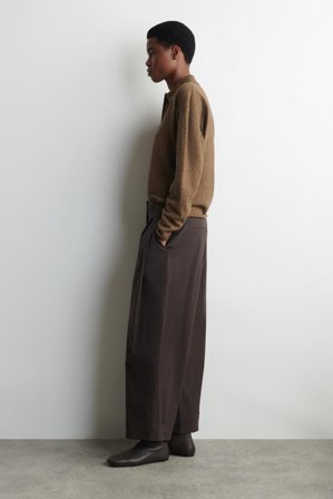 COS Women's Cotton Barrel-Leg Trousers in Brown