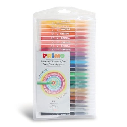 Supertvättbara markörer - PRIMO - 24 färger - Fin spets - I påse